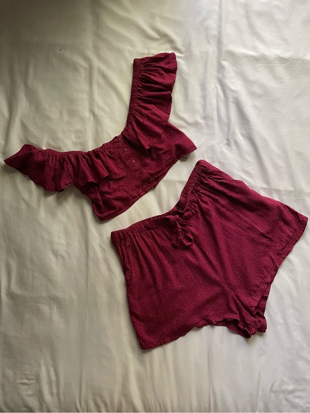 Topshop Burgundy Off the Shoulder Set